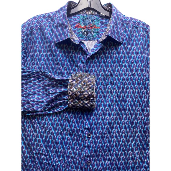 Robert Graham Shirt Mens Extra Large Teal Purple Contrast Cuff Preppy Academia - Picture 1 of 10